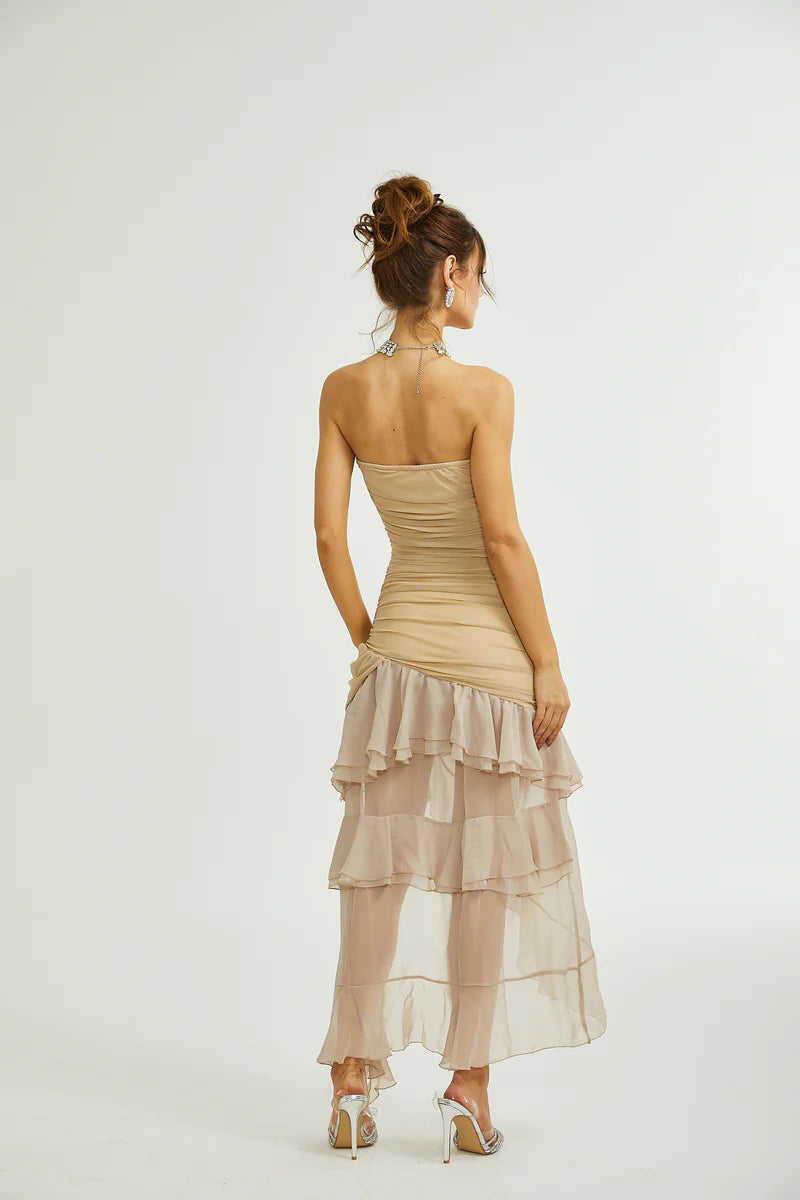 Giada brown asymmetric ruffled dress