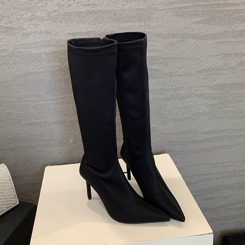 Fashion pointed-toe high-heeled elastic boots