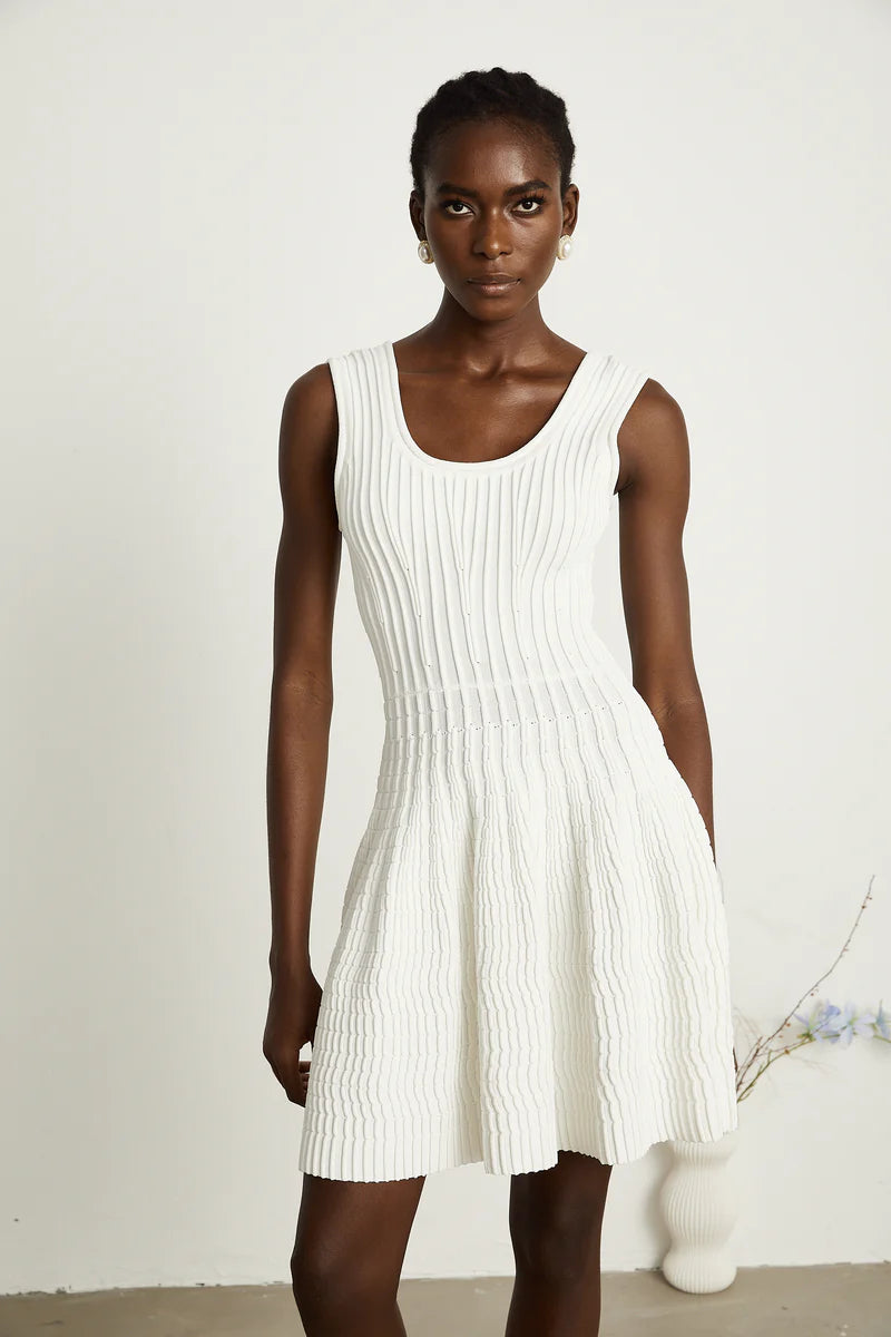 Constance White Tricoted plied Mini Robe