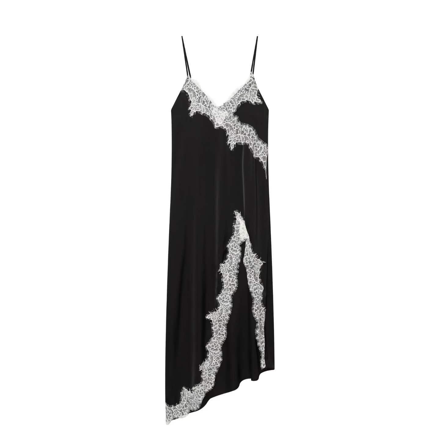 Women's Lace Paneled Silk Satin Texture