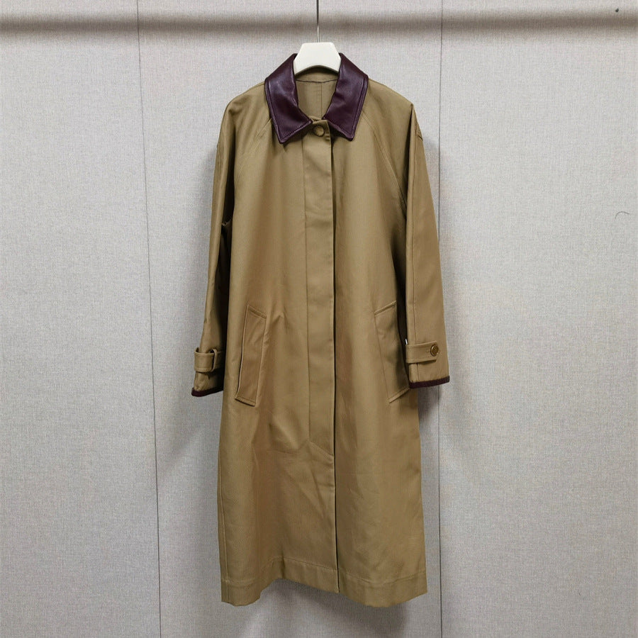 Lapel Contrast Long Trench Coat Jacket