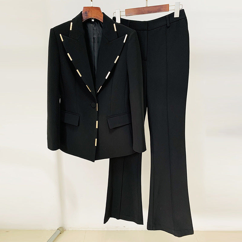 One-button blazer flared pants set