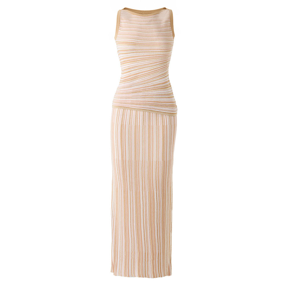 striped sleeveless vest + skirt two-piece skirt set