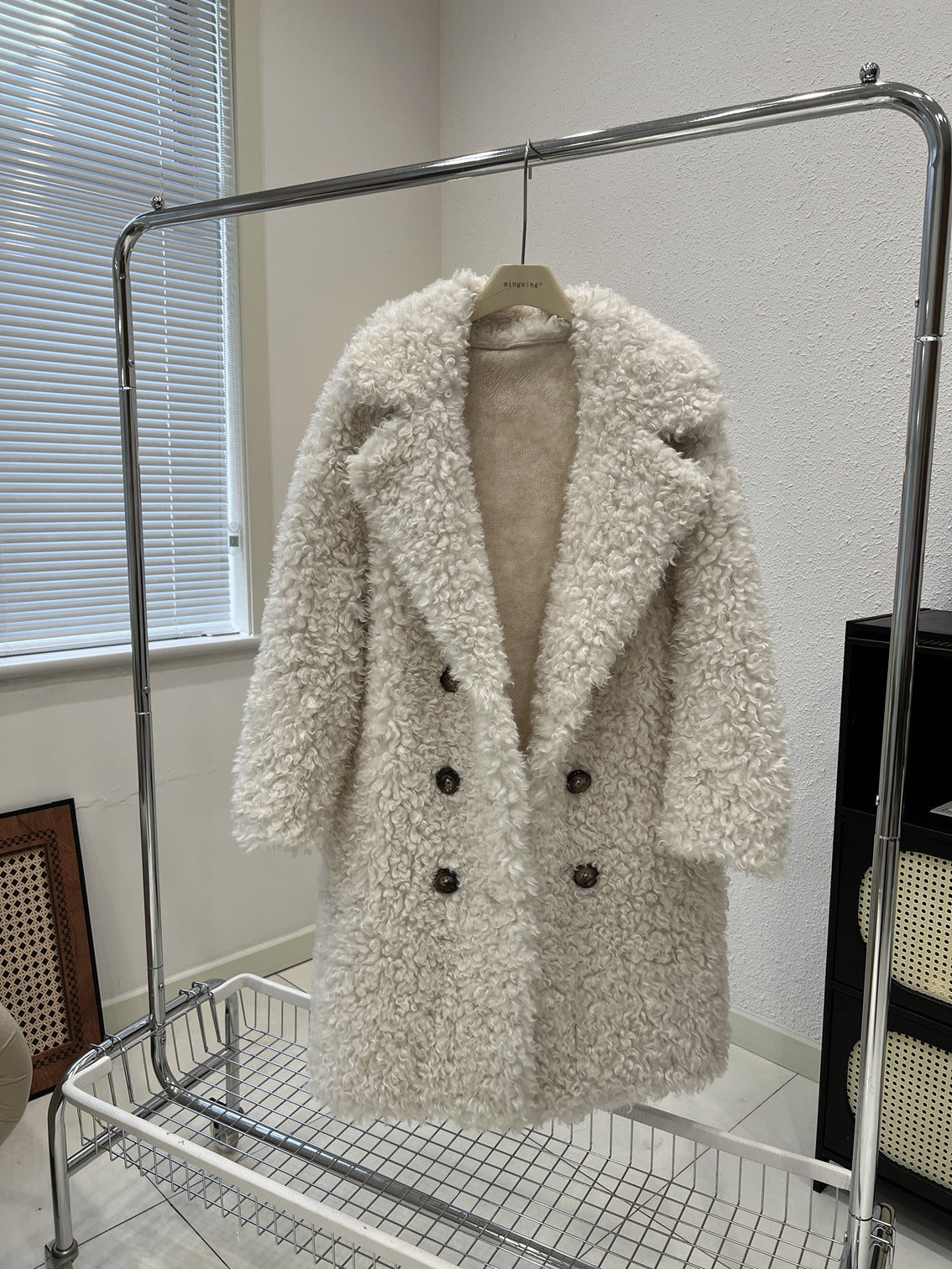 Lambswool fur long coat