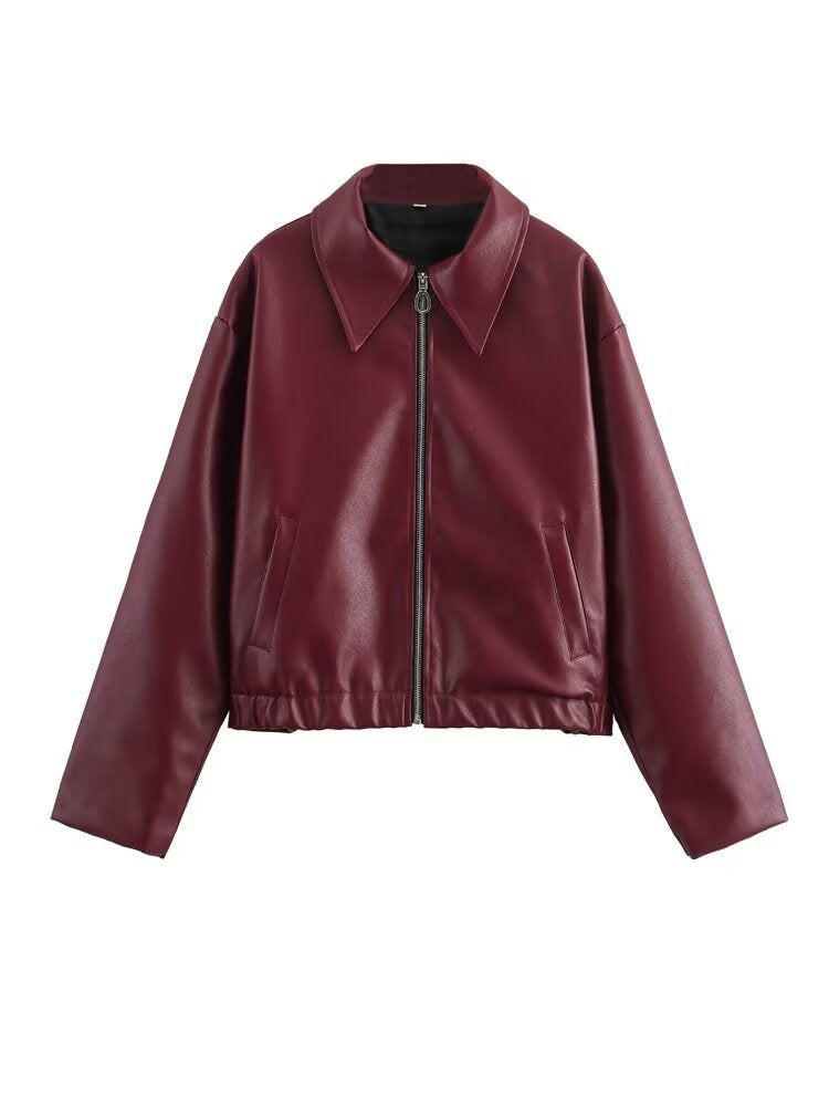 Two-color leather coat