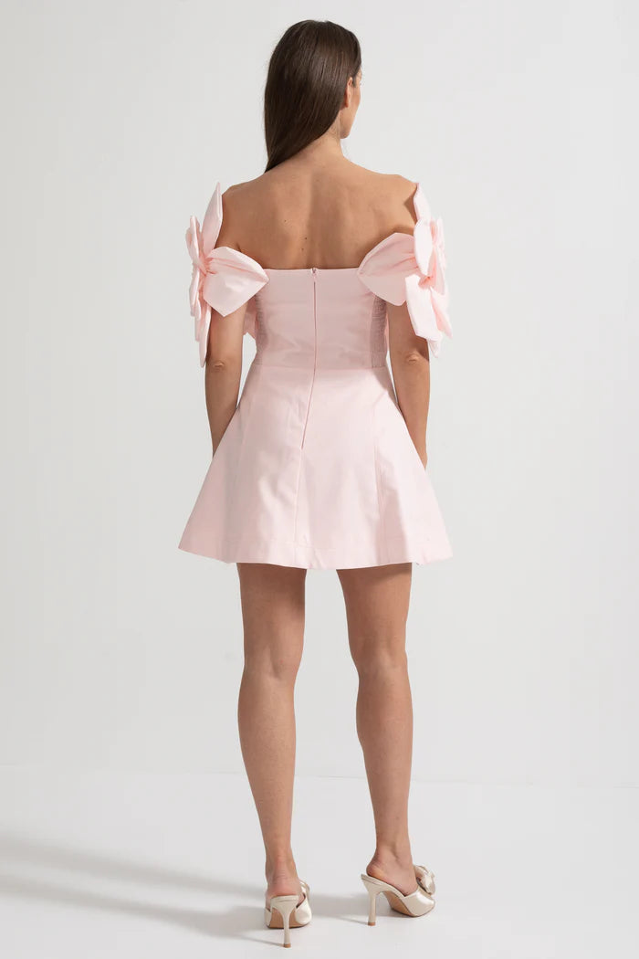 Off-Shoulder Mini Dress With Large Fabric Floral Accents