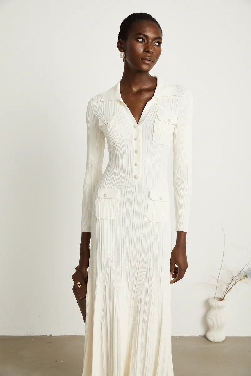 Nouria white mermaid-hem knit midi dress