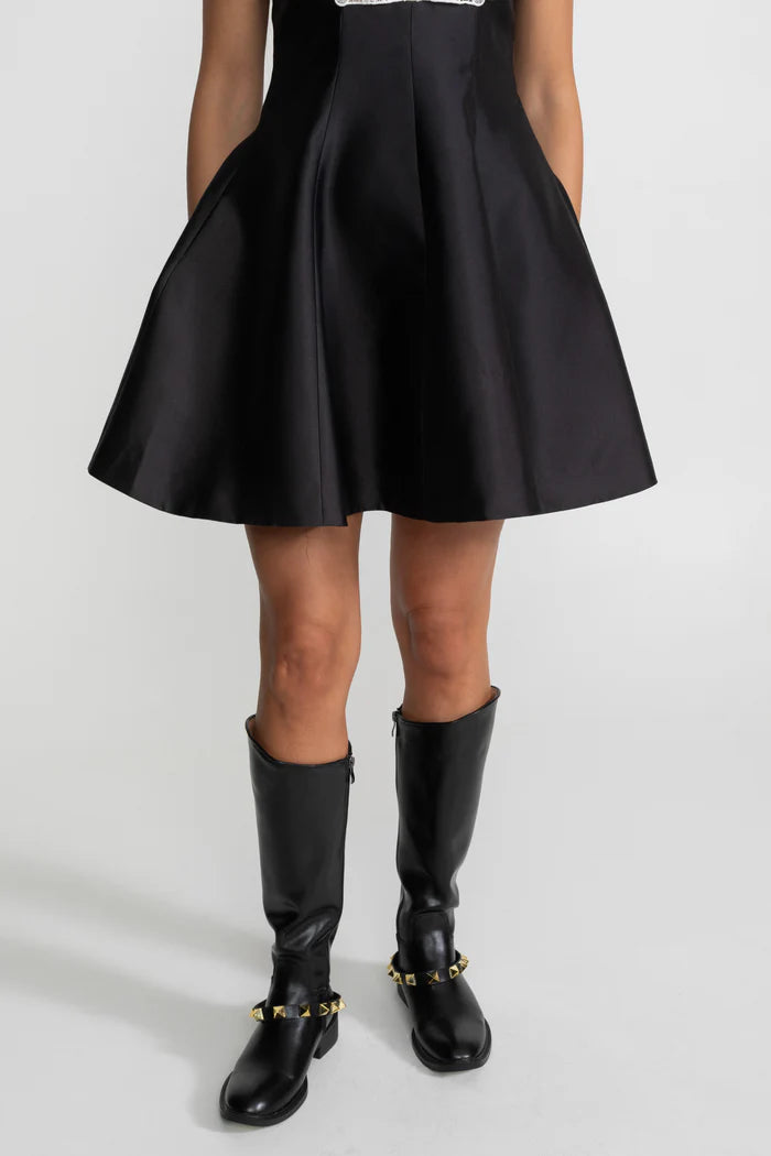 A-Line Mini Dress with Lace Bib – Black