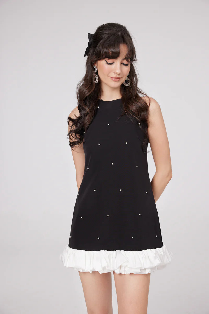 Eléa Black Embellied Mini Robe