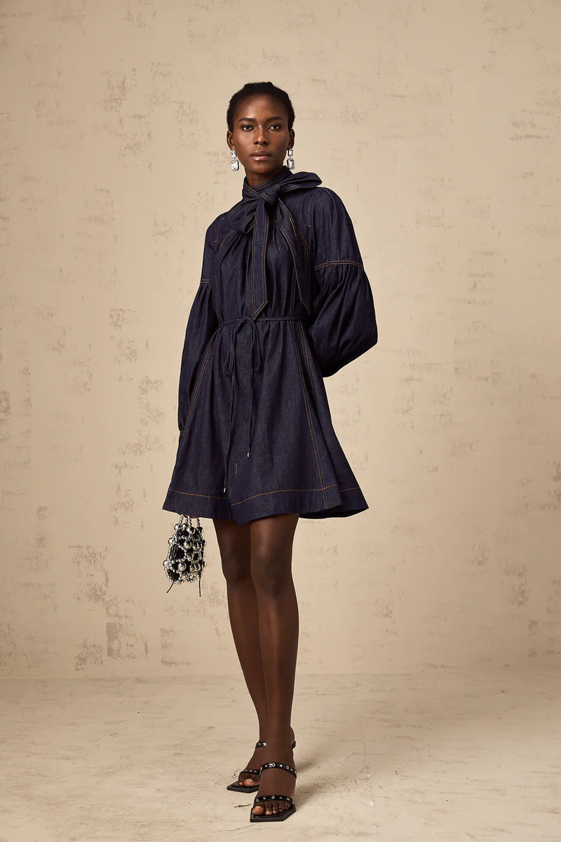 Mirabel narblue contraste-coutet denim mini robe