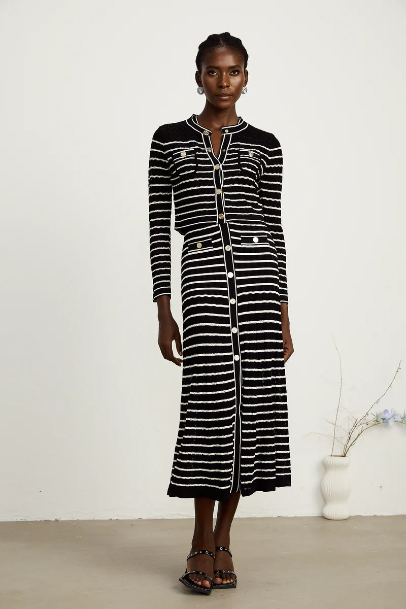Charlotte Striped Triped Cardigan & Dress Matching Ensemble