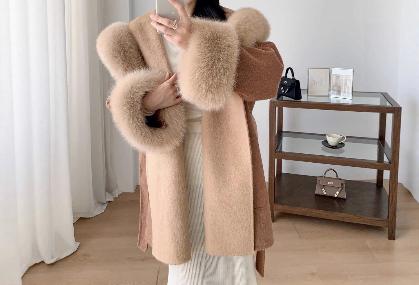 Double-sided  Fur cashmere wool coat