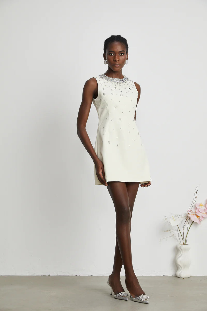 Cécile Mini-robe ornée de cristal en cristal