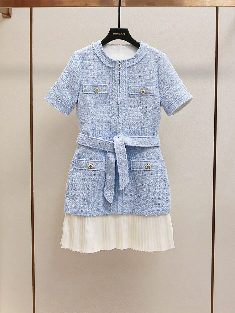 Robe plissée en tweed