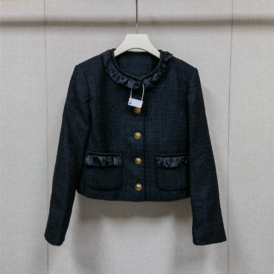 Crew Neck Tweed Jacket Pant Set