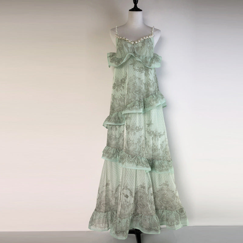 ruffle beaded  long dress