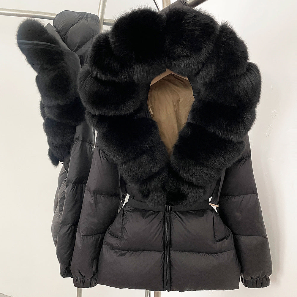 Fur collar hooded  duck down jacket