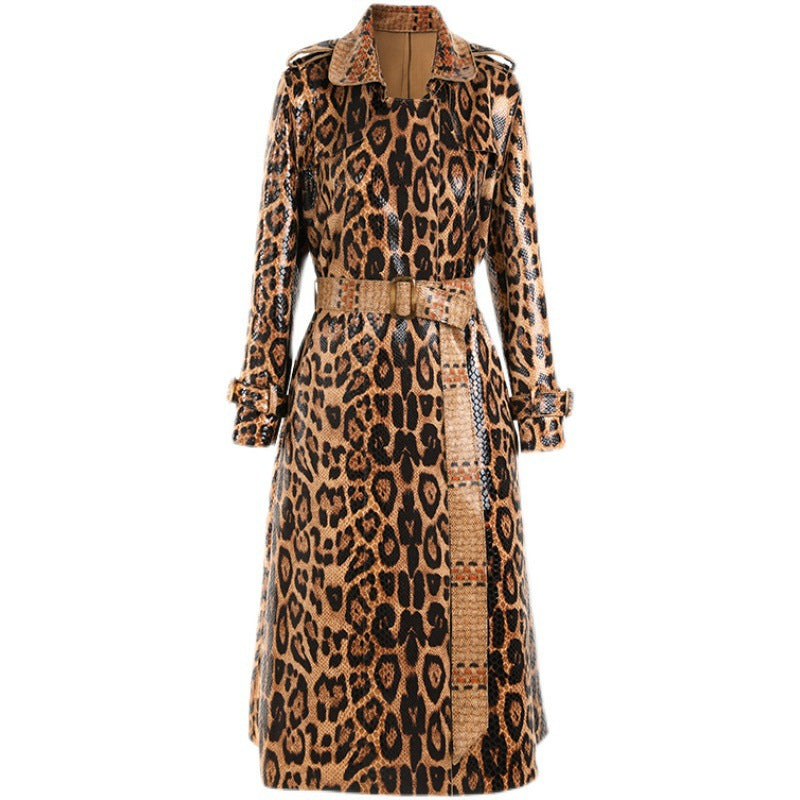Leopard Print Long Trench Coat