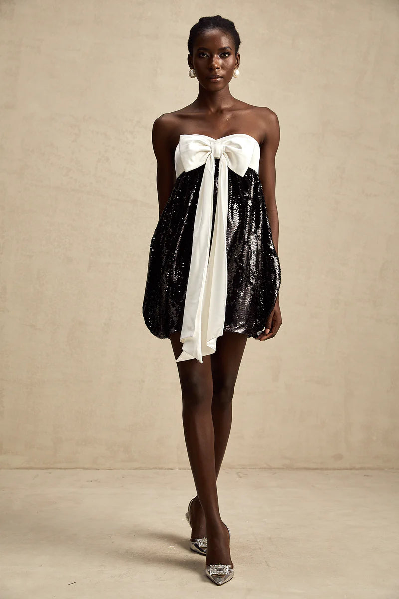 Candice color-block bow sequined mini dress