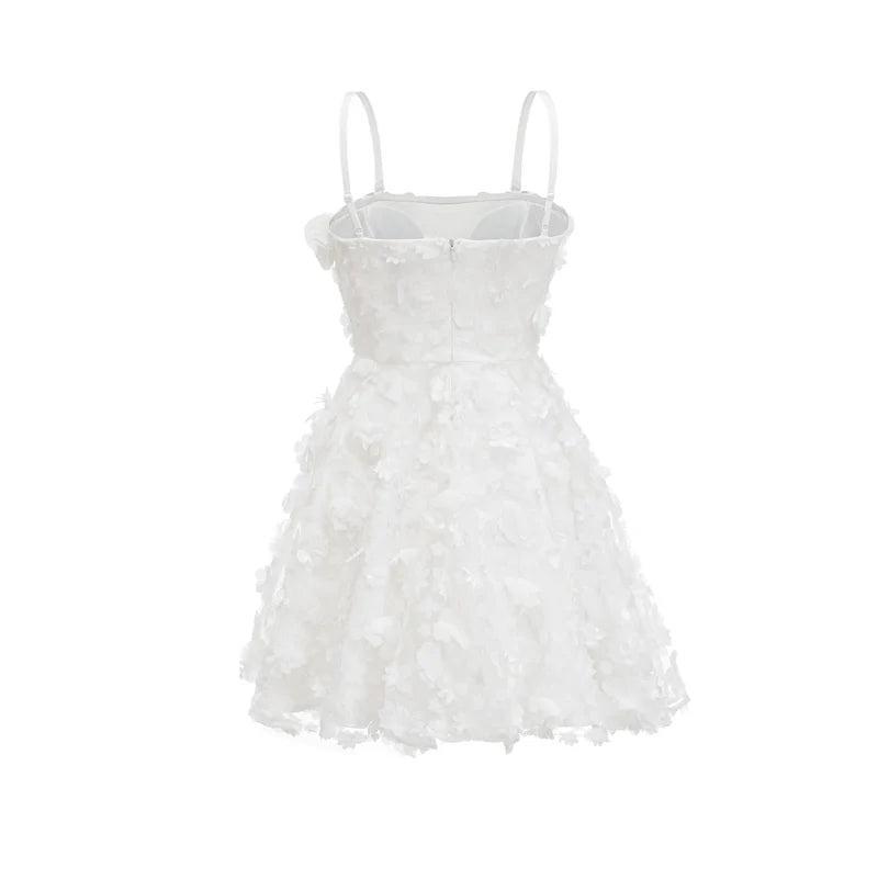 APOLLINE WHITE FAUX-FLOWER MINI Robe