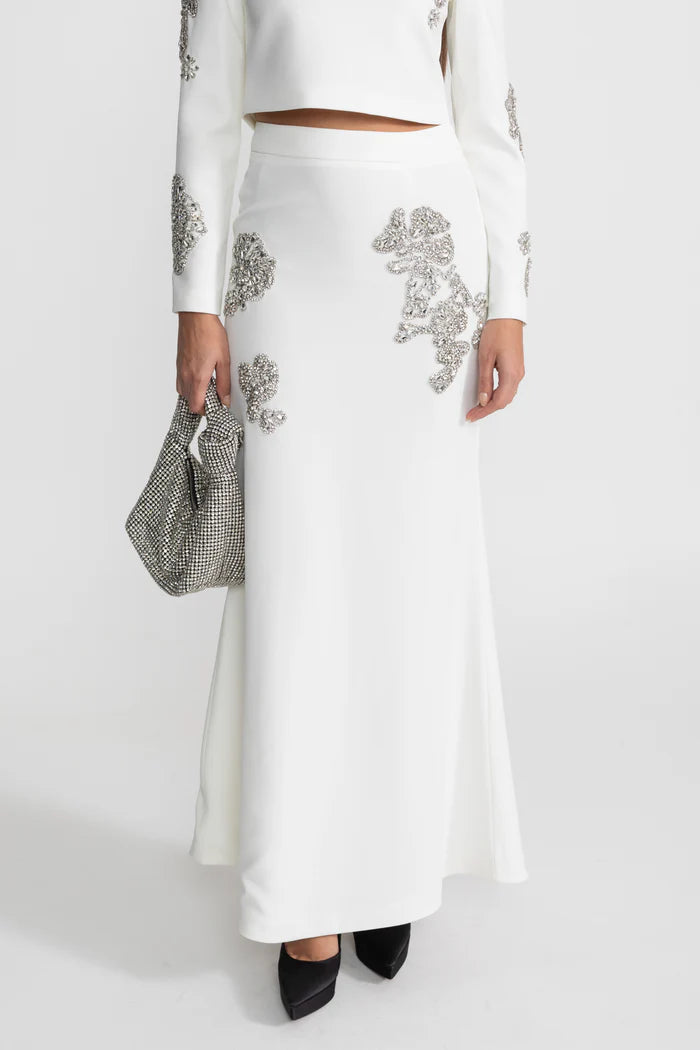 Embellished Co-Ord Set with Sparkling Crystal Embellishments - White