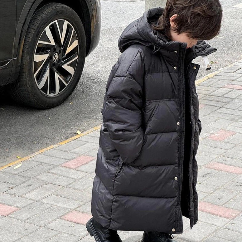 Duck down thickened long hooded jacket