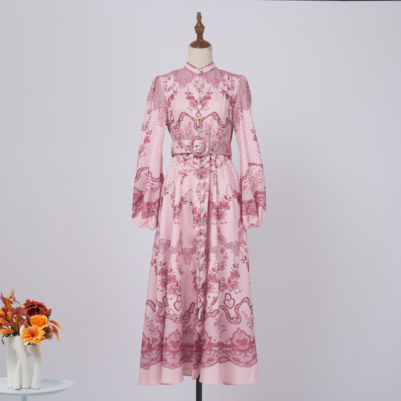 half-high neck balloon sleeve long dress