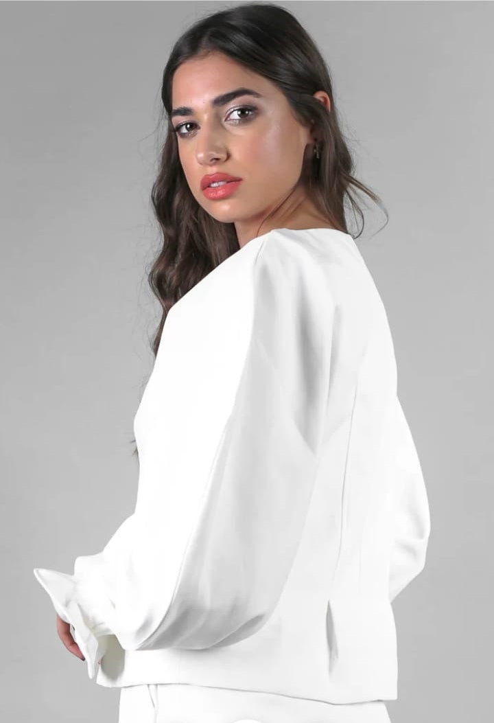 V-neck Shirt with Puffed Sleeves