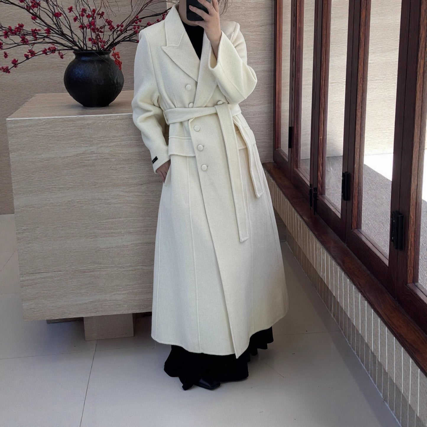 Double-faced cashmere mid-length coat