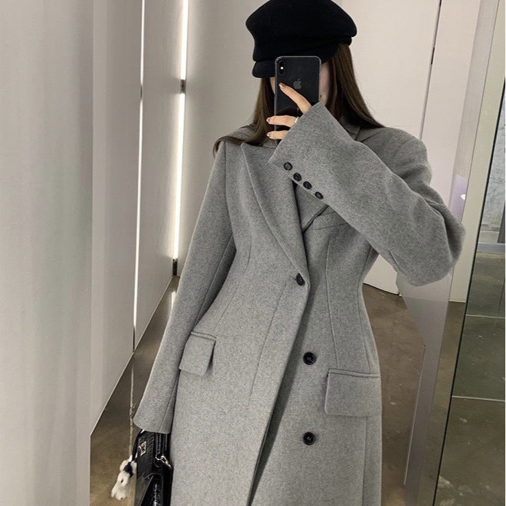Wool single-sided tweed hourglass coat