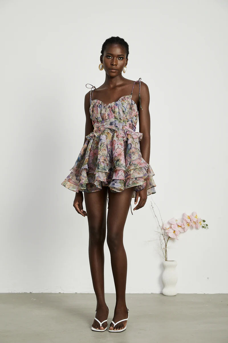 Juliette Floral Print Preeded Mini Robe