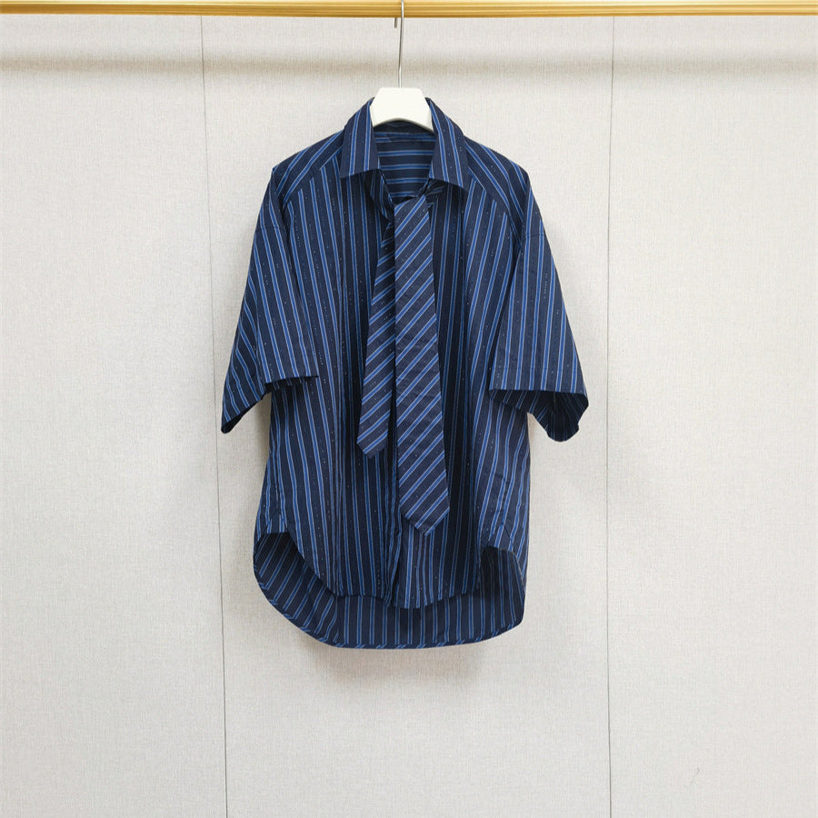 tie short-sleeved shirt top trousers