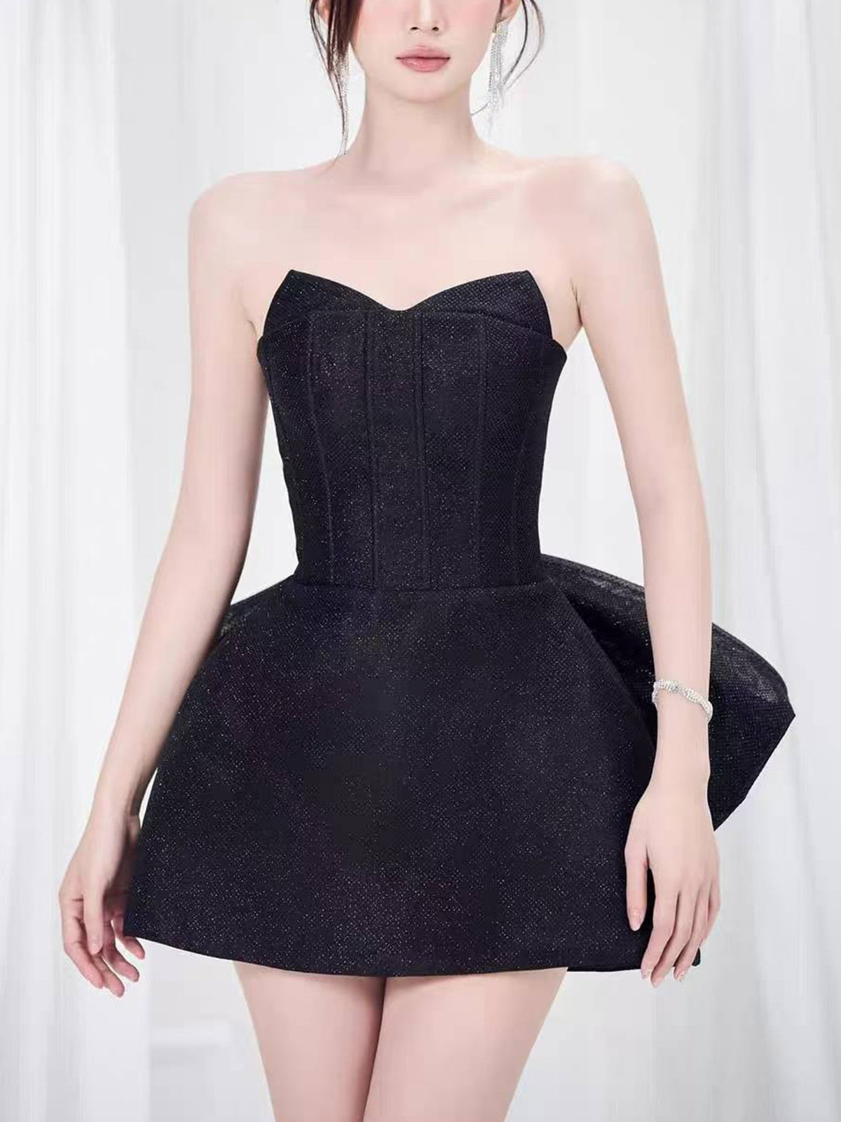 Black Glitter Bow Corset Dress