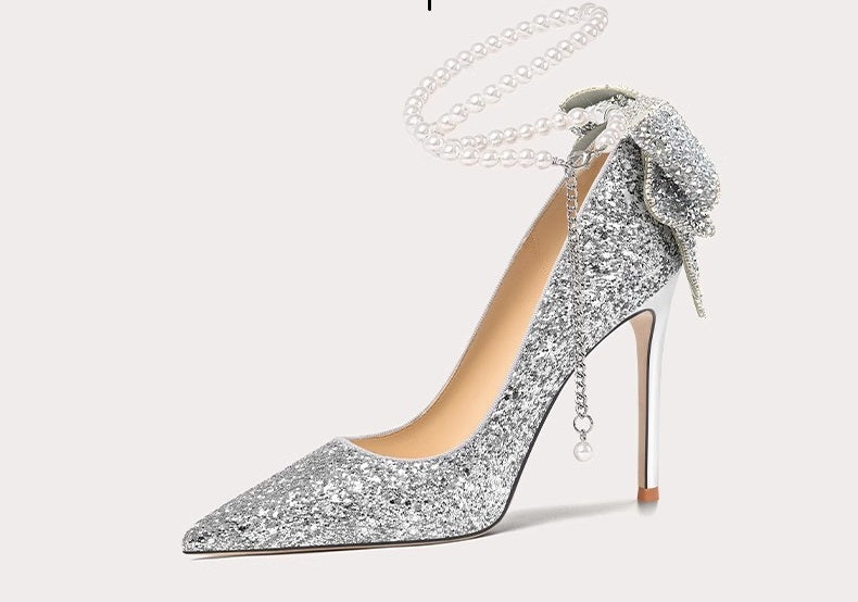 Fat widening  silver chop high heels