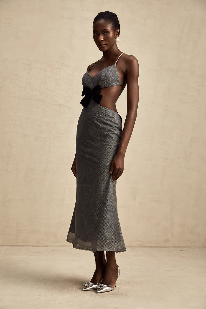 Violaine open-back bowknot sequined midi dress