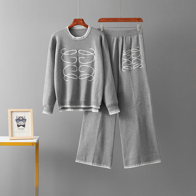 wool casual wide-leg pants set