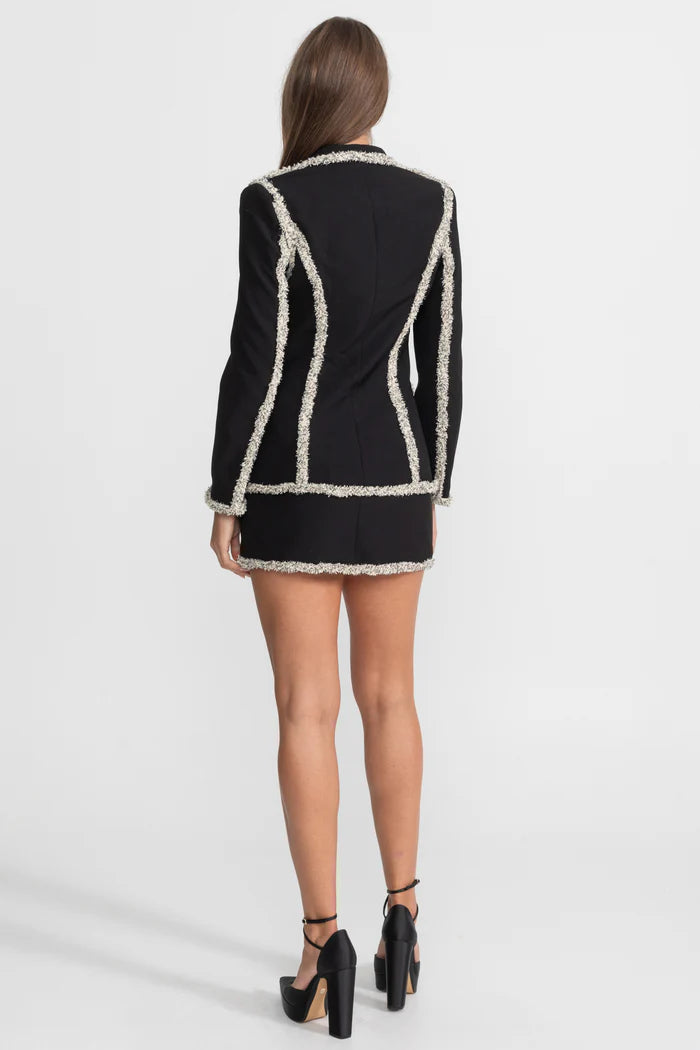 Tweed Set With Sparkling Trim Blazer And Matching Mini Skirt - Black
