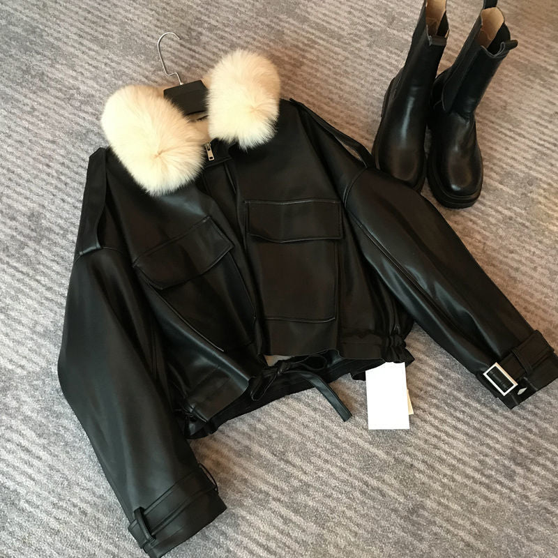 Rabbit fur collar jacket