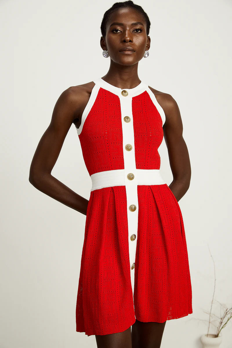 Jasmine Red Contrast-Trim Sheevel Sheevel Knit Mini Robe