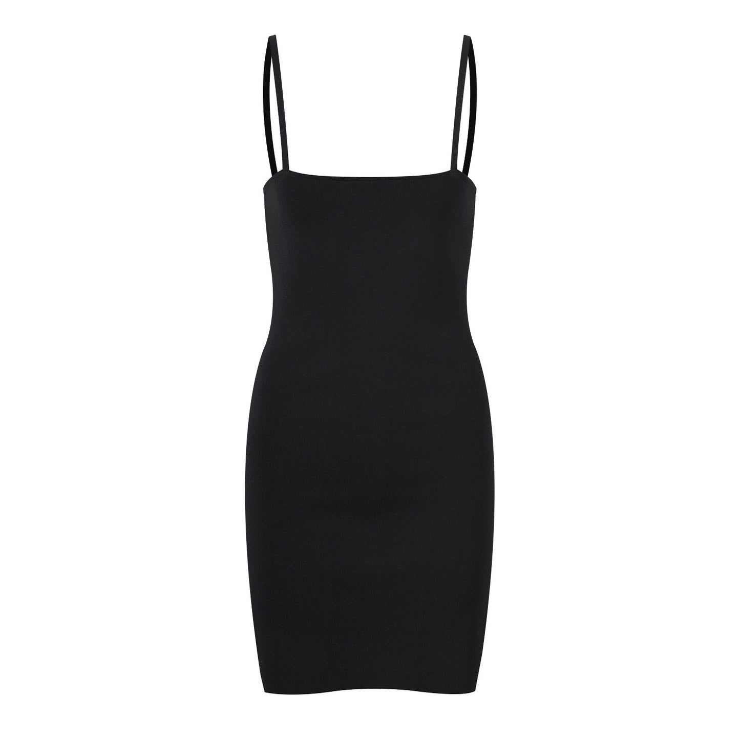 New Black High Waist Diamond Trim Split Knit Dress + Camisole Underneath