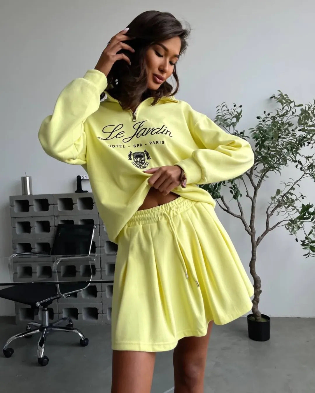 Loose half-zipper sweatshirt  two-piece set