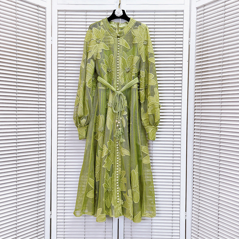 Flower printed sash net dress