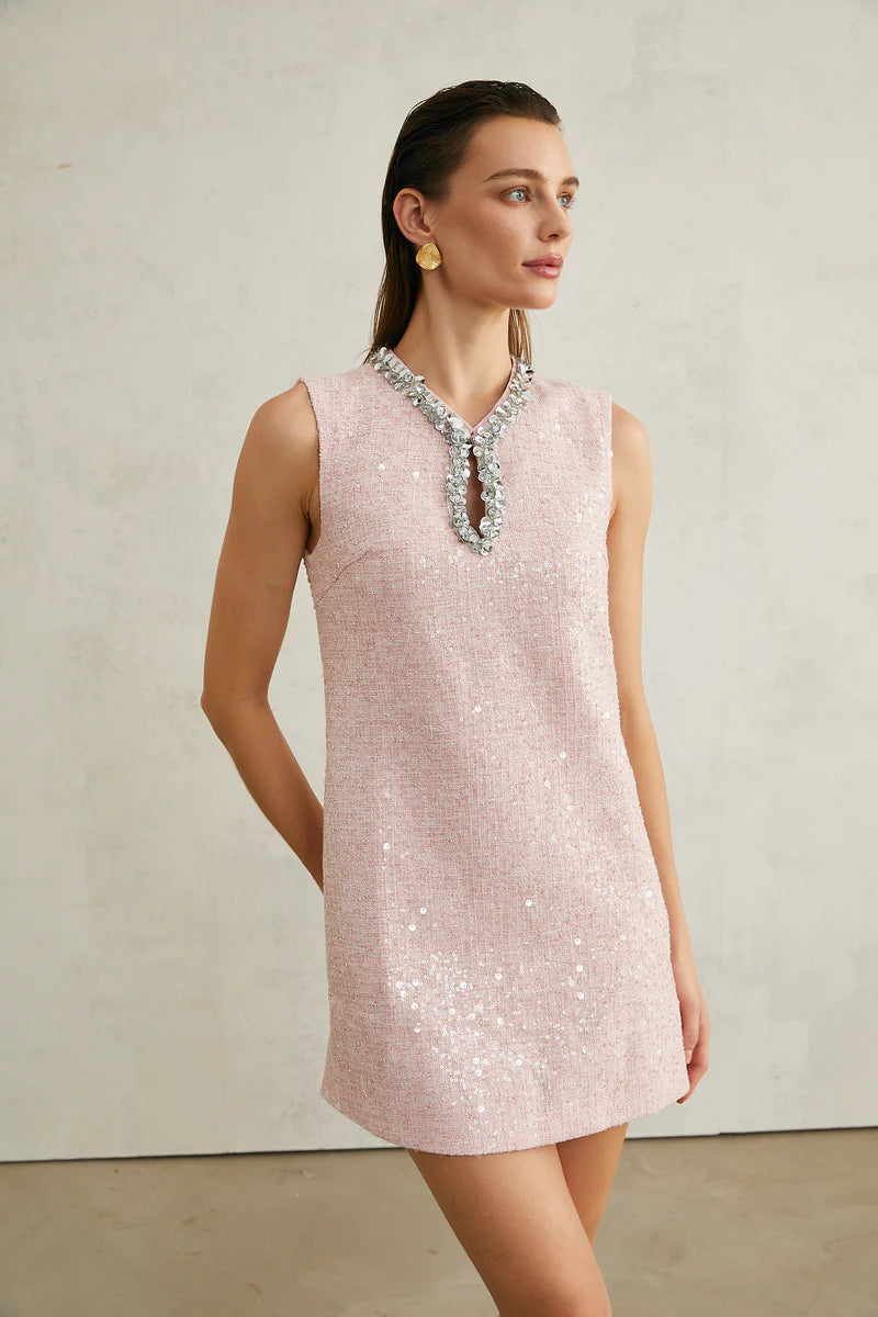Arantxa Pink Sequinened Tweed mini robe