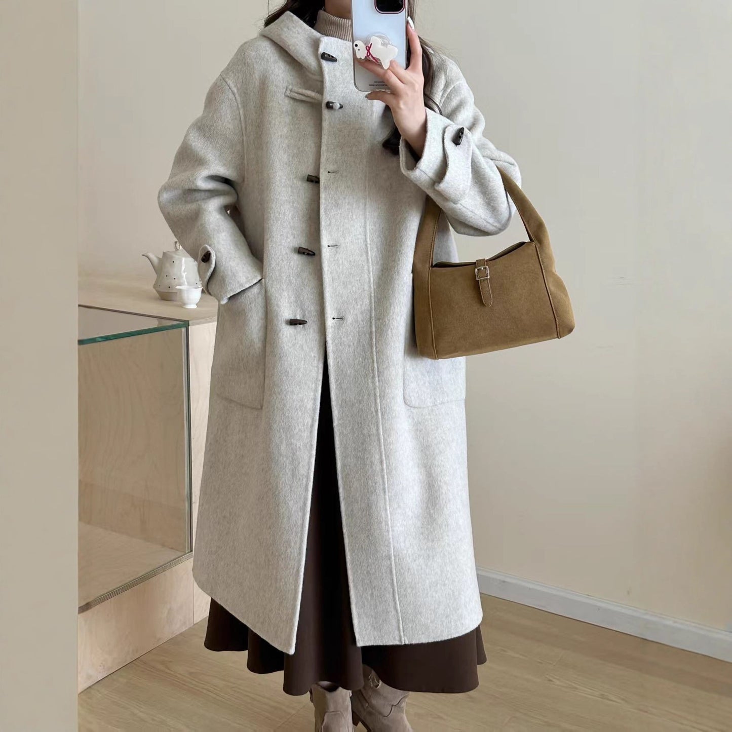 Reversible cashmere long coat