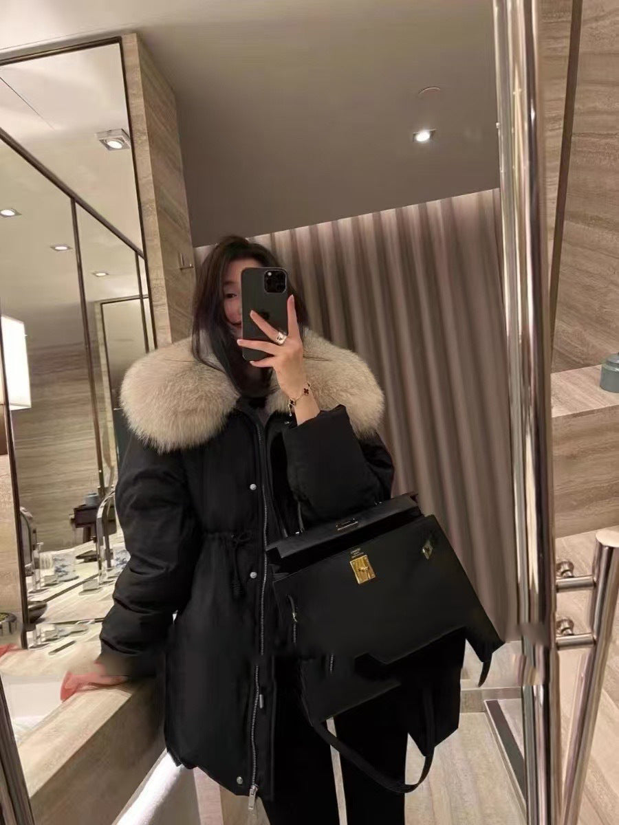 Detachable real fox fur collar jacket