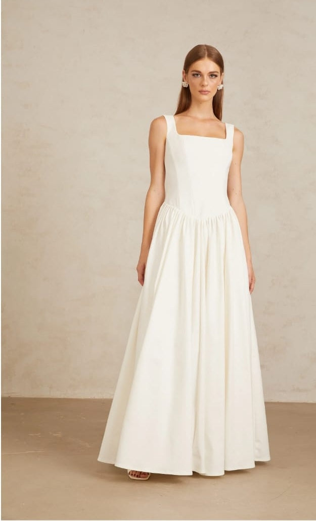 Sadie White Pleated Corset Maxi Gown
