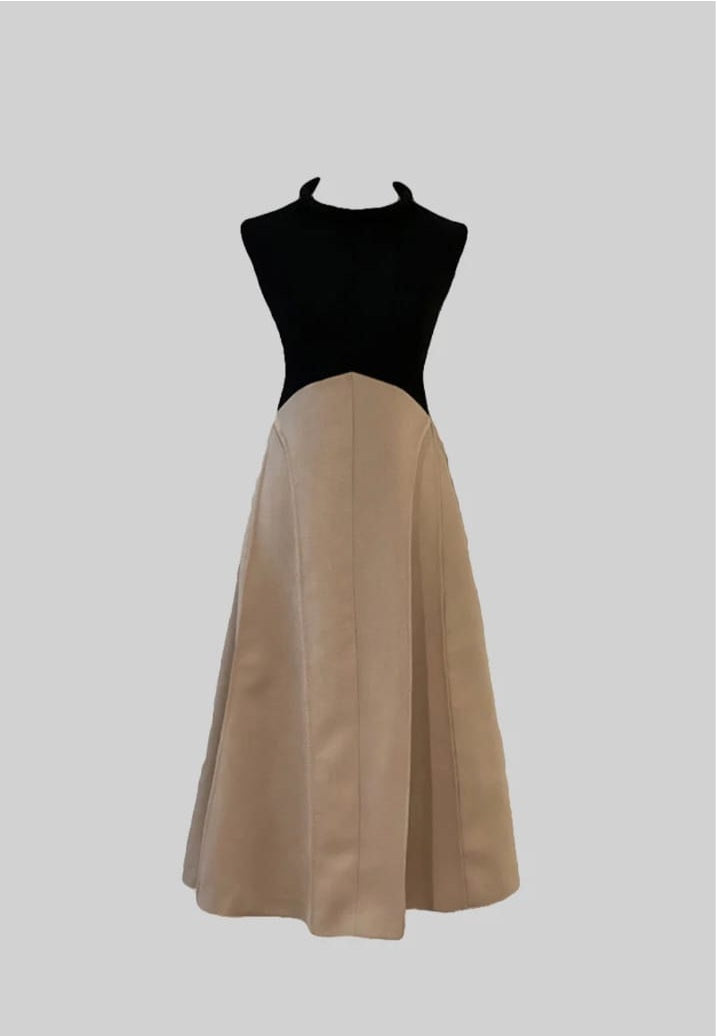 Bicolor Sans manches plies robe midi