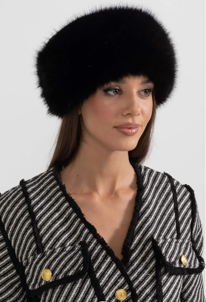 Furry Hat With Wide Brim - Black