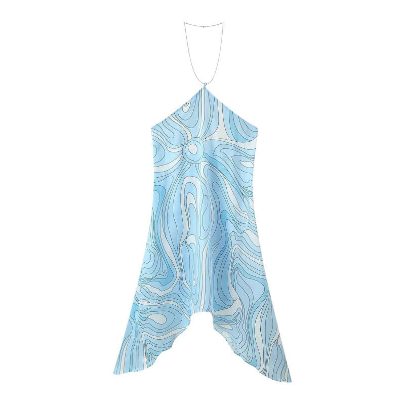Slim-Fit Chain Halter Neck Printed Dress