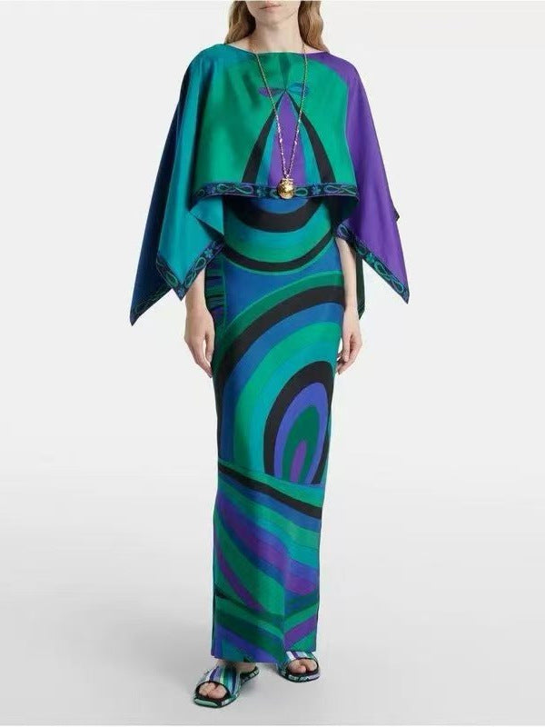 New Spring Silk Cape + Suspender Dress Digital Print Set